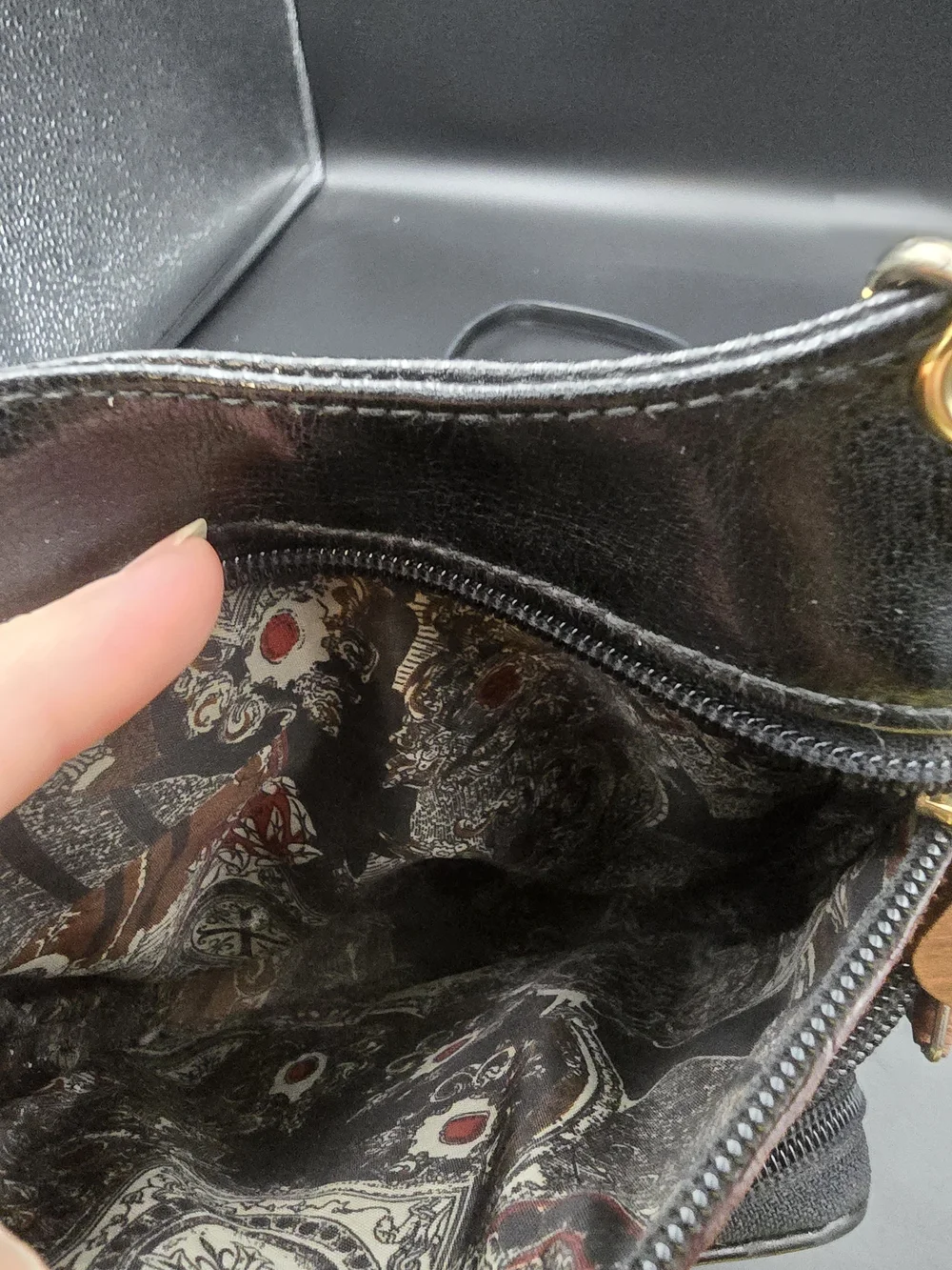 Two-Tone Black & Brown Crossbody Organizer with Gold Hardware